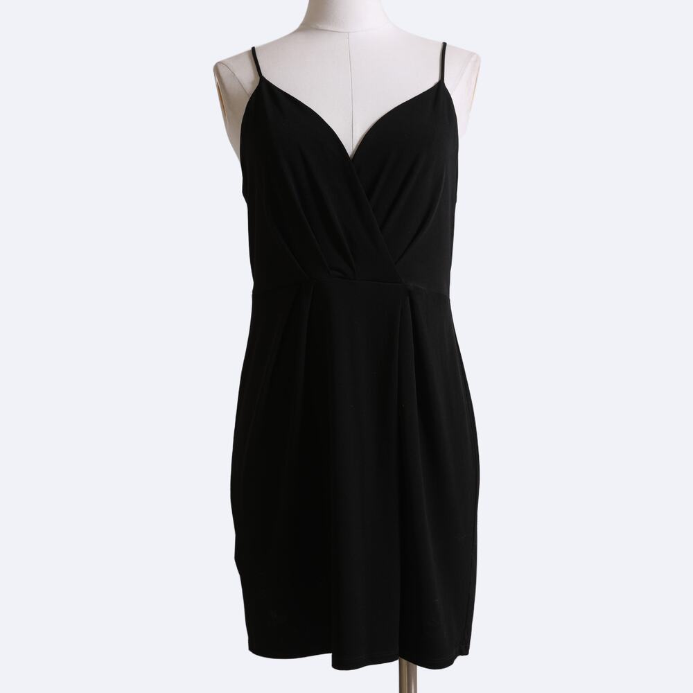 BCBGMAXAZRIA Black Wrap V-Neck Sleeveless Mini Dress